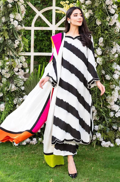 Maria.B NC-514 3PC Shamoz silk shirt & trouser Unstiched