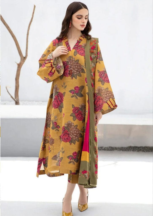 Barouqe Three piece printed karandi Unstiched