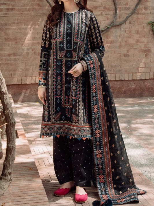 JAZMIN-Ebroidered three piece suite and sleeves embroidered & embroidered dhanak shawl unstiched