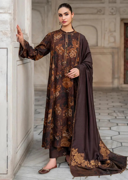 BAROQUE-3PC printed shirt & trouser with Voil dupata Unstiched