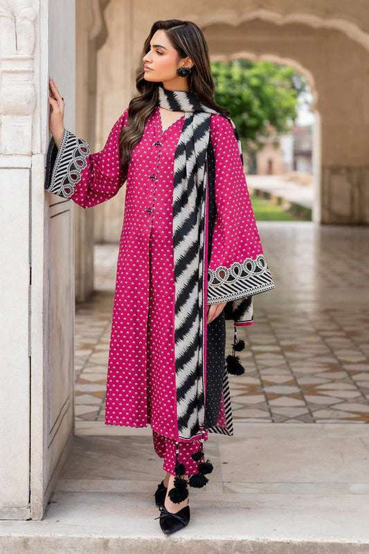 Baroque-3PC karandi Printed Shirt & trouswer with karandi printed dupatta Unstiched