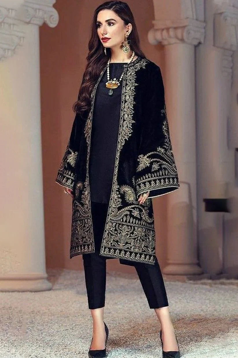 MariaB-Black Color Embroidered Velvet two piece Winter Collection Unstiched