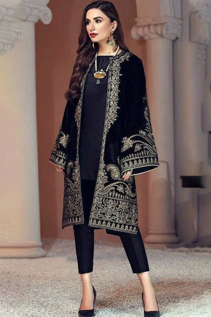 MariaB-Black Color Embroidered Velvet two piece Winter Collection Unstiched