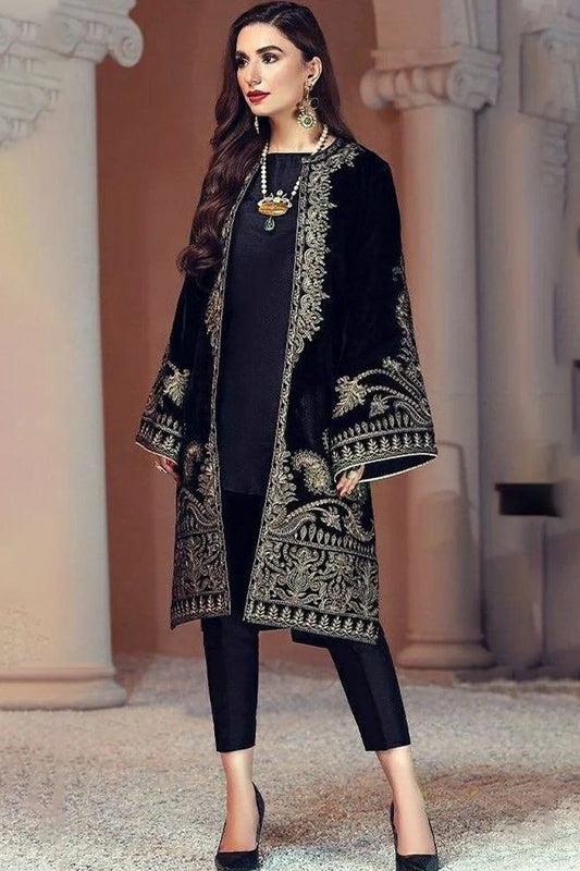 MariaB-Black Color Embroidered Velvet two piece Winter Collection Unstiched