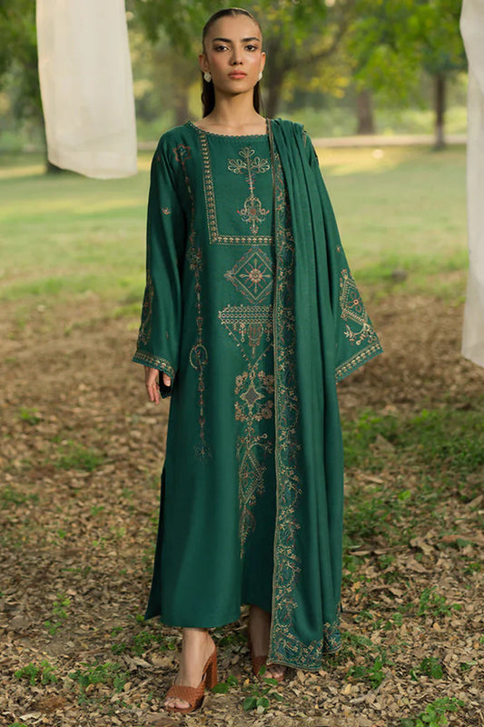 MAHNUR-Embroidered three peice suite andsleeves embroidered & embroidered dhanka shawl