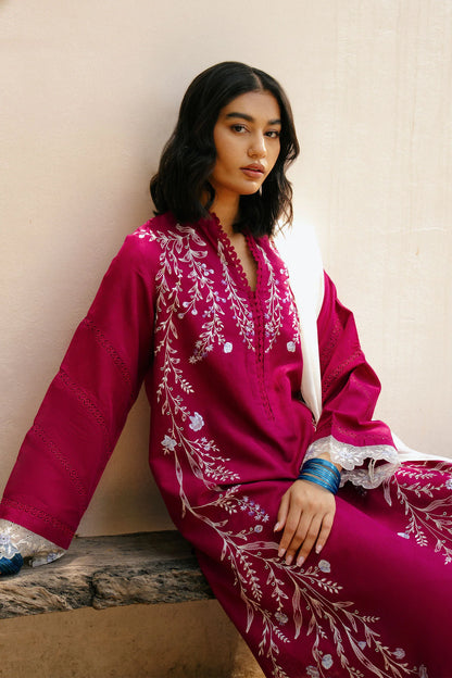 NUREH-Embroidered Shirt &  plan trouser with Embrodered Dhanak shawl Unstiched