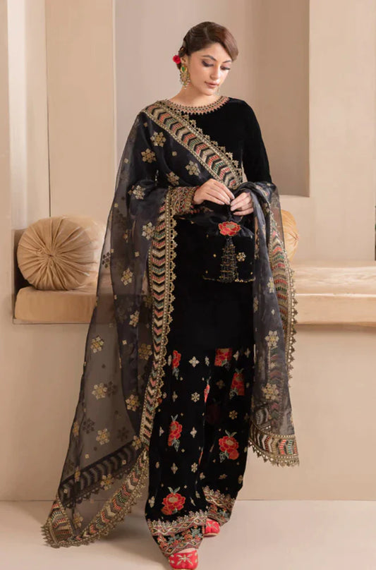 FCC ZC-125 Embroidered Velvet Three piece With Velvet Shawl  Winter Collection Unstiched