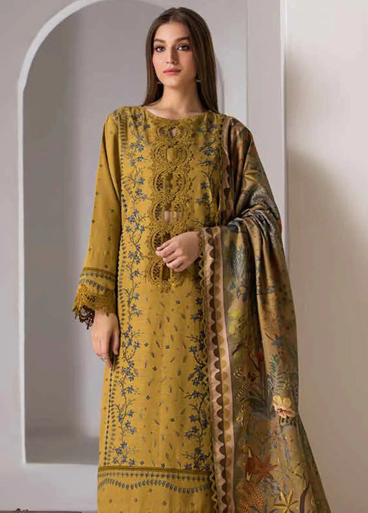 MARIA.B-Three peice suite embroidered shirt & plan trouswer with Digital printed shawl Unstiched