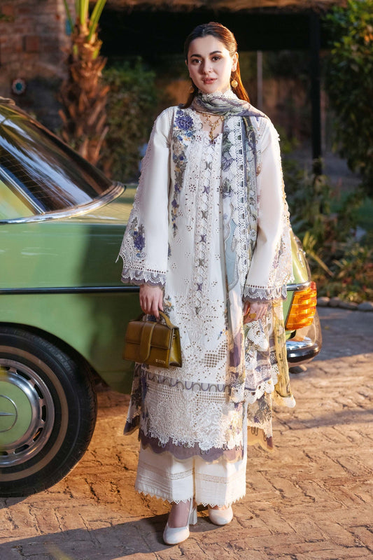 Chikenkari Qalamkar Embroidered Dhanak Three Piece QL-1030 Unstiched