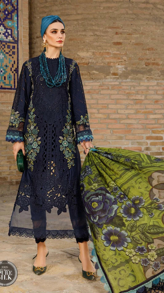 Maria.B embroidered Shirt & Printed wollen shaw with plan trouser Unstiched