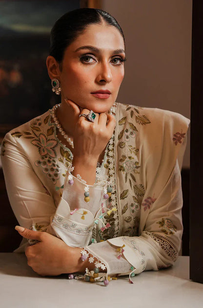 Maria.B-3PC embroidered dhanak shirt & toruser with dhanak embroidered shawl Unstiched