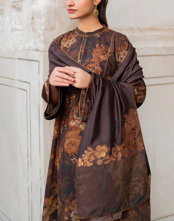 BAROQUE-3PC printed shirt & trouser with Voil dupata Unstiched