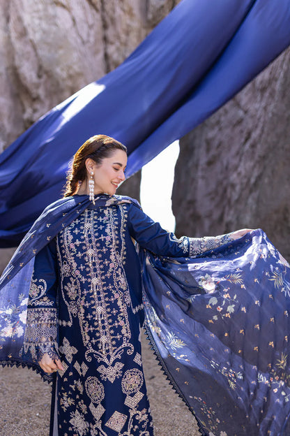 QALMQAR-Three peice suite Embroidered shirt & plan trouser with printed wool shawl
