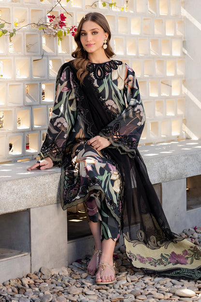 BAROQUE-3PC printed lawn&trouser with Shafon printed dupata with patches Unstiched