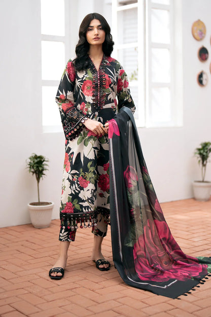 Baroque-3PC printed Silk shirt & trouser with dupatta Unstiched