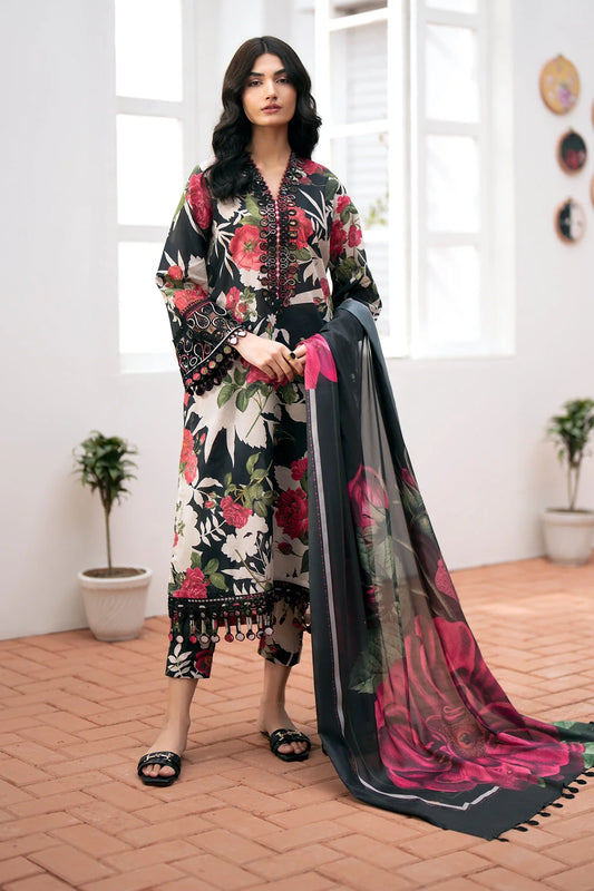 Baroque-3PC printed Silk shirt & trouser with dupatta Unstiched