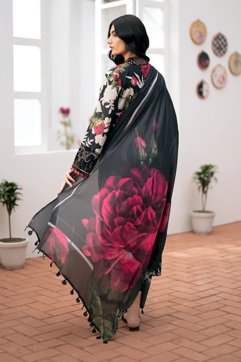Baroque-3PC printed Silk shirt & trouser with dupatta Unstiched