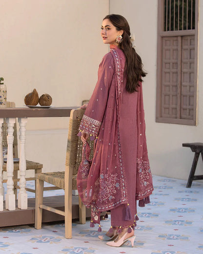 QALAMKAR-3PC Embroidered dhanak Shirt & Trouser with Embroidered Shawl Unstiched