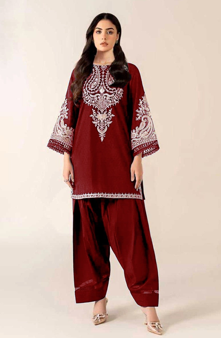 CROSS STICHE EMBROIDERED DHANAK 2PC UNSTICHED