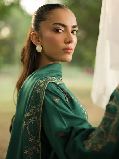 MAHNUR-Embroidered three peice suite andsleeves embroidered & embroidered dhanka shawl