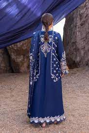 QALMQAR-Three peice suite Embroidered shirt & plan trouser with printed wool shawl