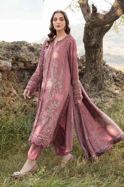 Maria.B-3PC Embroidered shirt & Plan trouser with Woolen printed shawl Unstiched