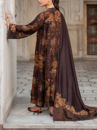 BAROQUE-3PC printed shirt & trouser with Voil dupata Unstiched