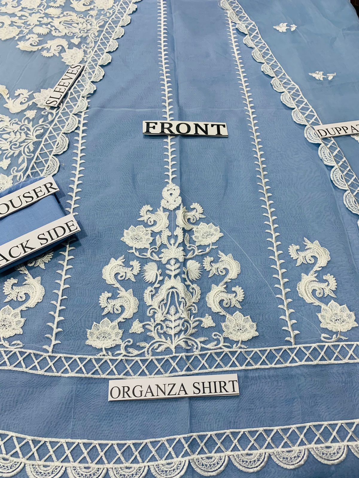 nayyabcollection Design#13 Organza Linen inner  Embroidered 3 pc