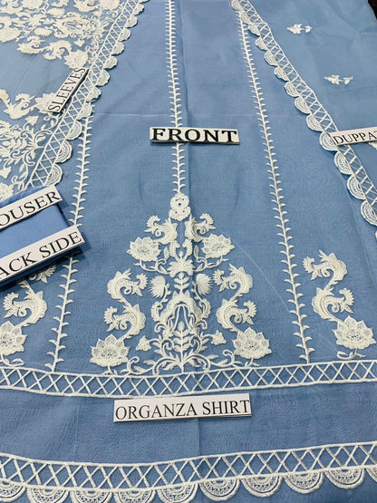 nayyabcollection Design#13 Organza Linen inner  Embroidered 3 pc