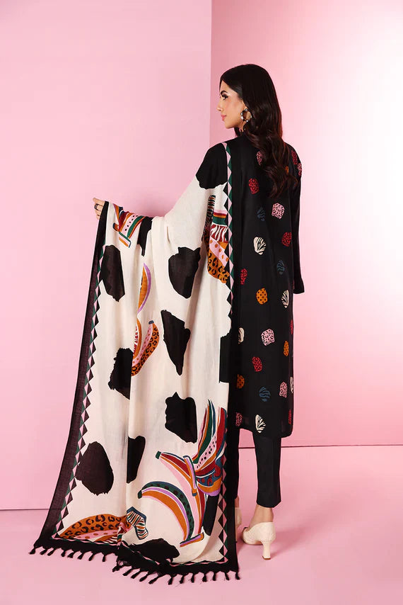 Khaadi 18404 Black Dhanak Embroidered three piece With Wool Shawl Unstiched