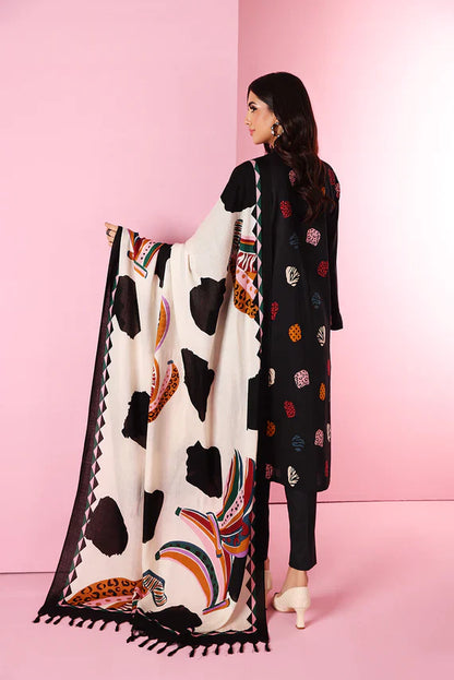 Khaadi 18404 Black Dhanak Embroidered three piece With Wool Shawl Unstiched