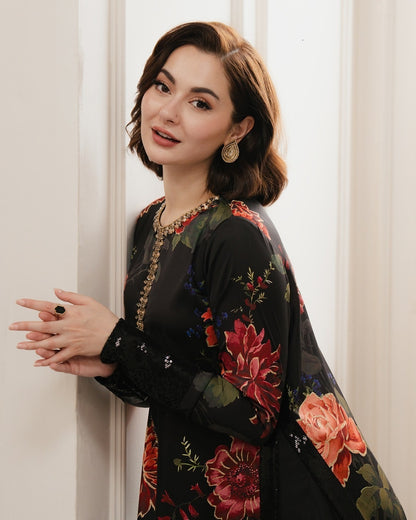 Lulusar NC-502 3PC shamoz silk shirt & trouser with pure organza dupatta Unstiched