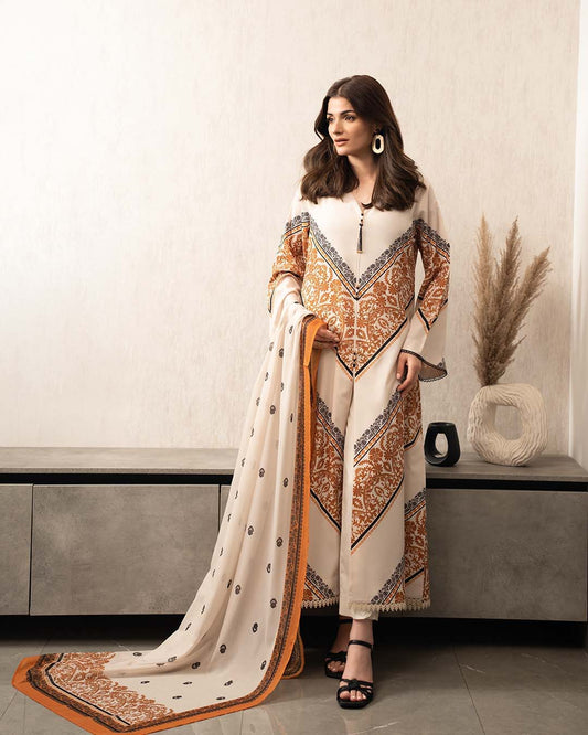 Lulusar NC-501 3PC Shamoz silk printed shirt & trouser with pure organza dupatta Unstiched