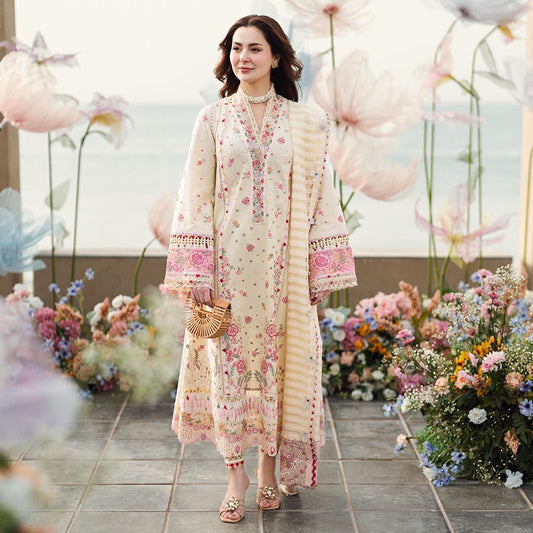 Qalamkar- 3PC Fancy embroidered lawn shirt & printed dupatta with patches