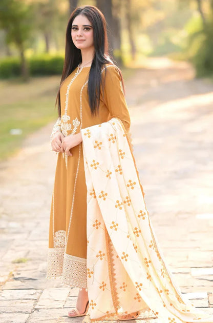 ASLING-3PC EMBROIDERED DHANAK shirt & trouser with embroidered dhanak shawl Unstiched
