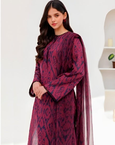 Maria.B - 3PC Karandi Shirt And Printed Dupatta With Patches - Unstitched