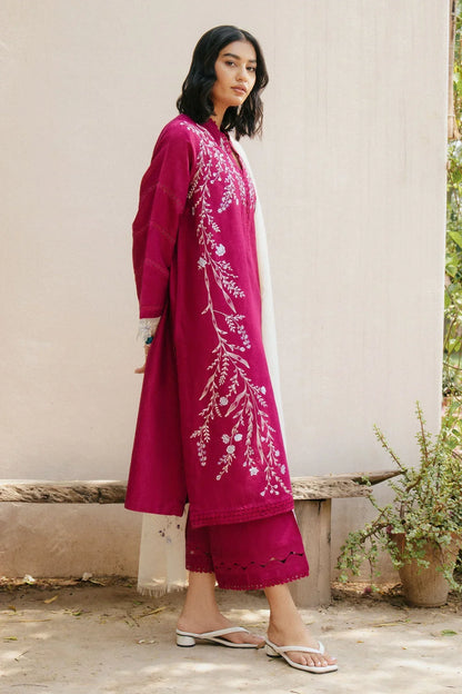 NUREH-Embroidered Shirt &  plan trouser with Embrodered Dhanak shawl Unstiched