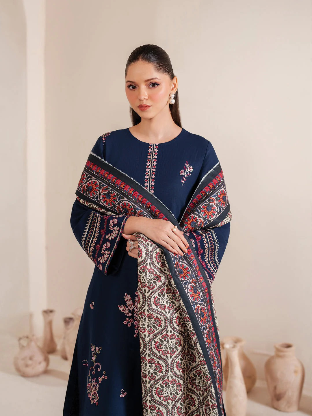 Garnet Embroidered Dhanak Three Piece ameema Unstiched