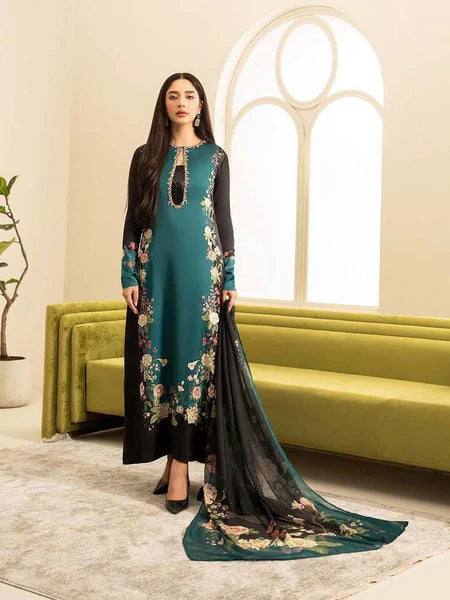 Lulusar NC-503 3PC shamoz silk shirt & trouser with pure organza dupatta Unstiched