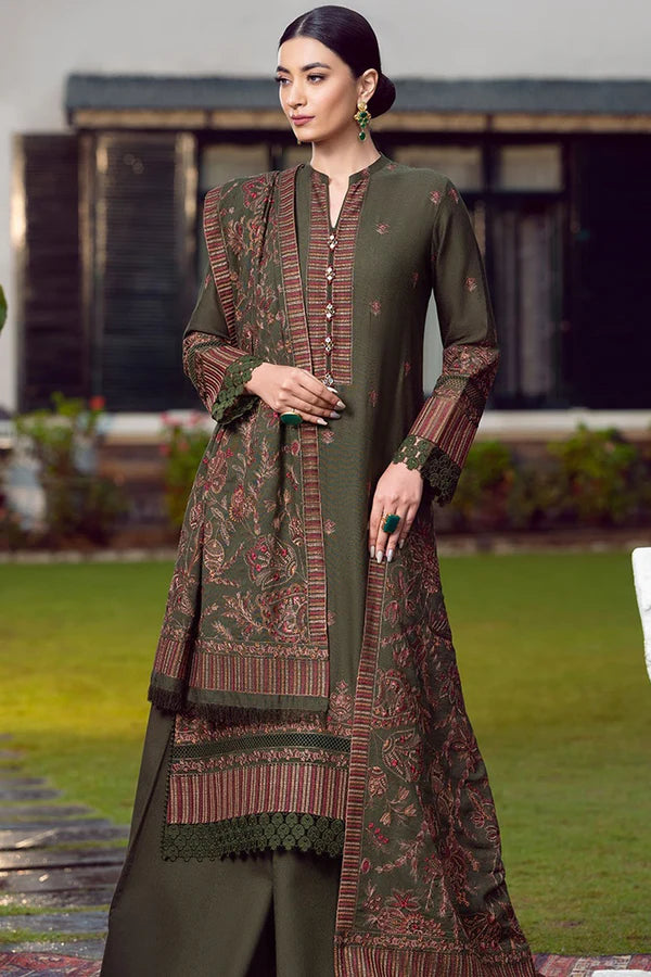 Zarashahjahan_3pc EMbroidered dhanak shirt & trouser with dhanak embroidered shawl Unstiched