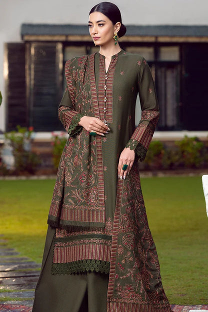 Zarashahjahan_3pc EMbroidered dhanak shirt & trouser with dhanak embroidered shawl Unstiched