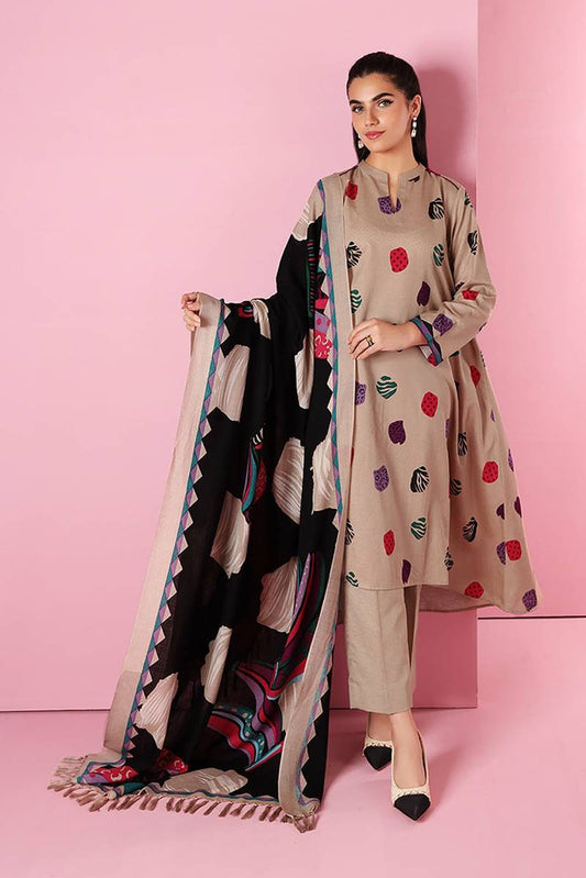 Nishat 18404 Skin  Dhanak Embroidered three piece With Woolen Shawl Unstiched