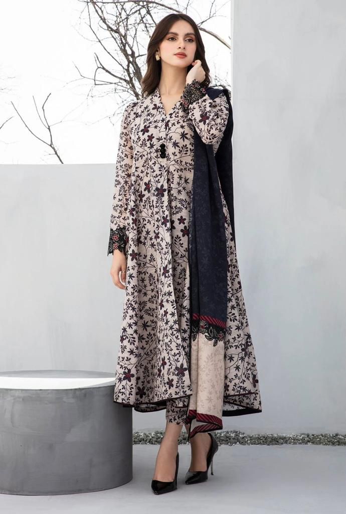 URGE-3PC printed Karandi shirt & trouser with dupatta Unstiched