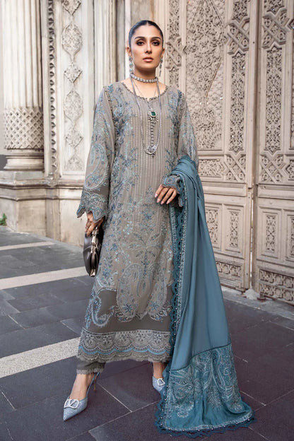 Maria.B-3PC Embroidered dhanak shirt & trouser with Dhanak embroidered shawl Unstiched