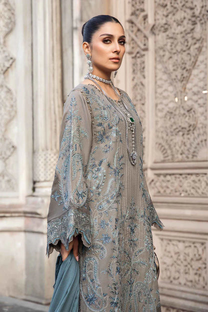 Maria.B-3PC Embroidered dhanak shirt & trouser with Dhanak embroidered shawl Unstiched