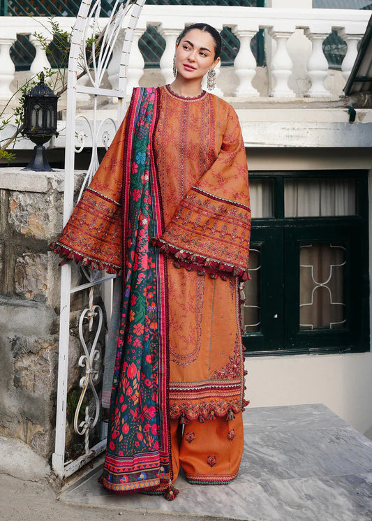 Baroque-3PC Dhanak embroidered shirt & trouser with Printed embroidered shawl Unstiched