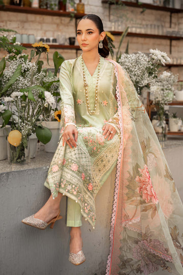 Maria.B. - 3PC EMBROIDERED DHANAK SHIRT AND PRINTED DUPPATA WITH TROUSER Unstiched