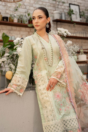 Maria.B. - 3PC EMBROIDERED DHANAK SHIRT AND PRINTED DUPPATA WITH TROUSER Unstiched