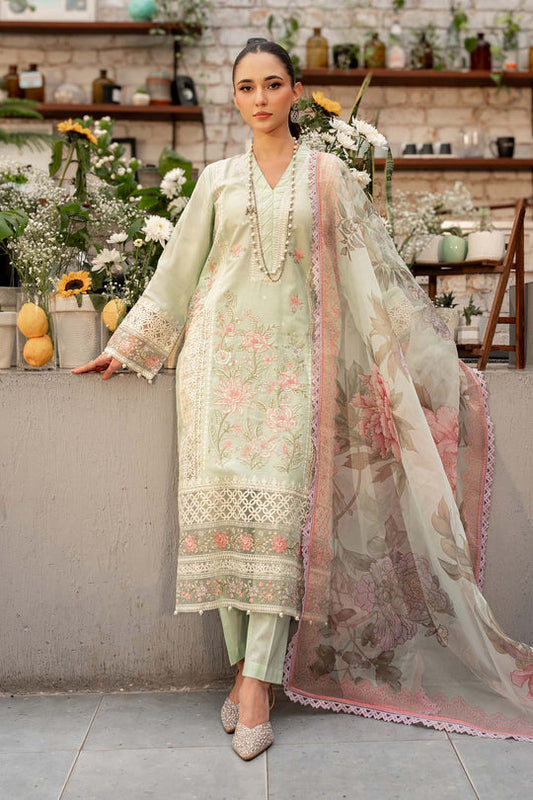 Maria.B. - 3PC EMBROIDERED DHANAK SHIRT AND PRINTED DUPPATA WITH TROUSER Unstiched