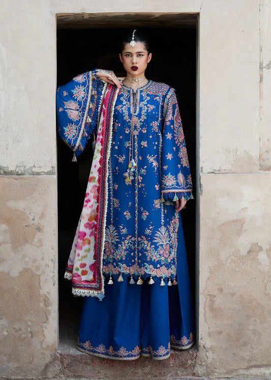 Barouqe-3pc Embroidered Dhanak shirt & trouser with printed wool shawl Unstiched
